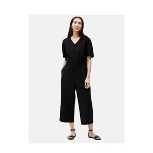 Eileen Fisher Black V-Neck Short-Sleeve Wide-Leg Jumpsuit